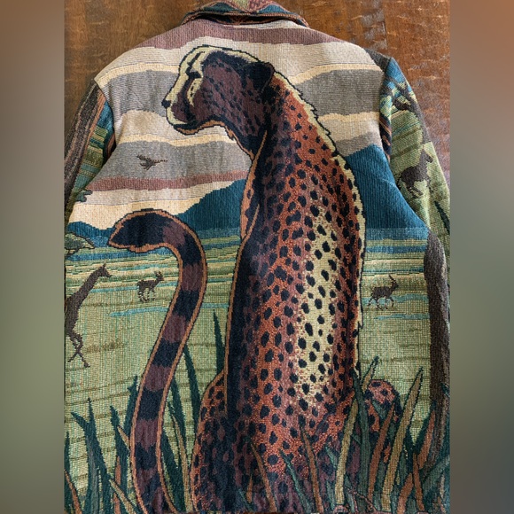 VTG It’s In The Bag Unge- Potch-Ket African Safari Animals Tapestry Blazer - Picture 11 of 11